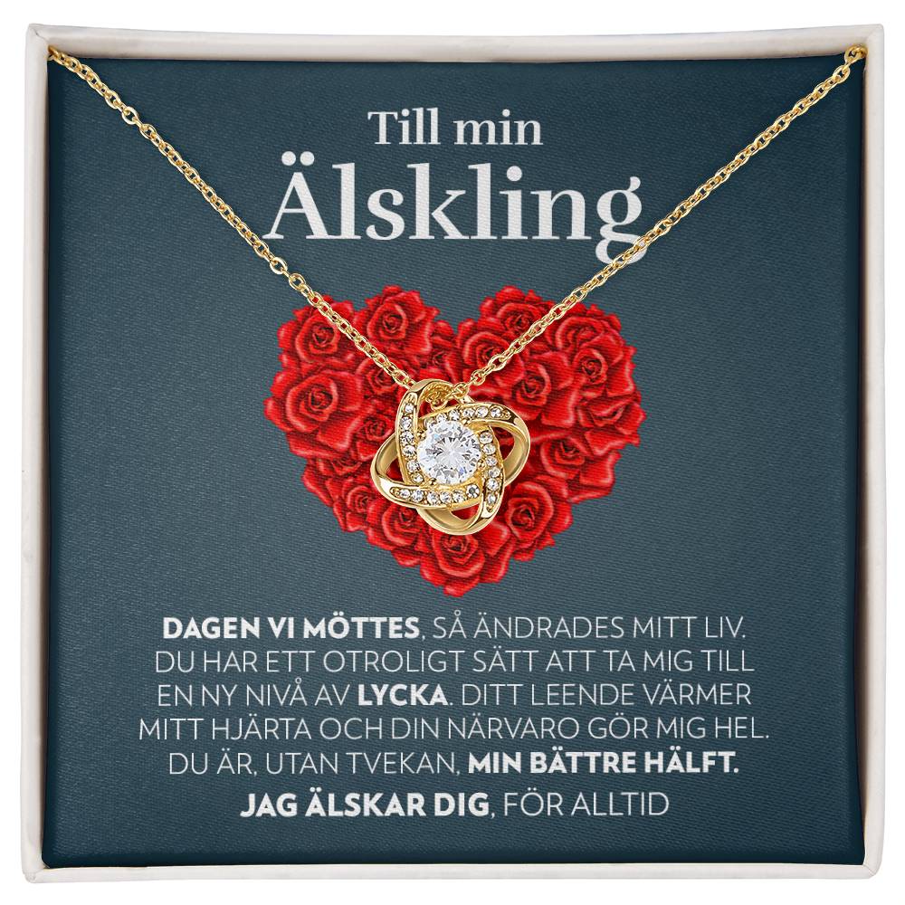 Till Min Älskling - Dagen Vi Möttes (Hjärta av Rosor) - Halsband Kärleksknop