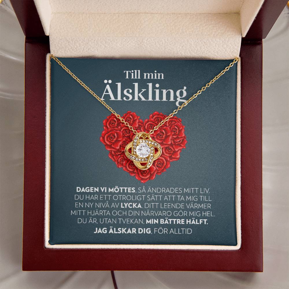 Till Min Älskling - Dagen Vi Möttes (Hjärta av Rosor) - Halsband Kärleksknop