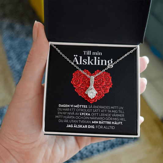 Till Min Älskling - Dagen Vi Möttes (Svart Kort, Hjärta av Rosor) - Halsband Alluring Beauty