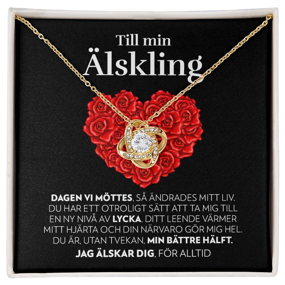 Till Min Älskling - Dagen Vi Möttes (Svart Kort, Hjärta av Rosor) - Halsband Kärleksknop