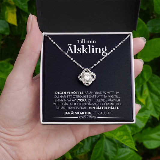 Till Min Älskling - Dagen Vi Möttes (Svart Kort) - Halsband Kärleksknop