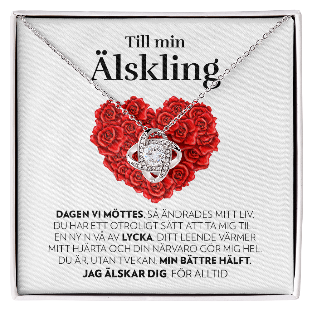 Till Min Älskling - Dagen Vi Möttes (Vitt Kort, Hjärta av Rosor) - Halsband Kärleksknop