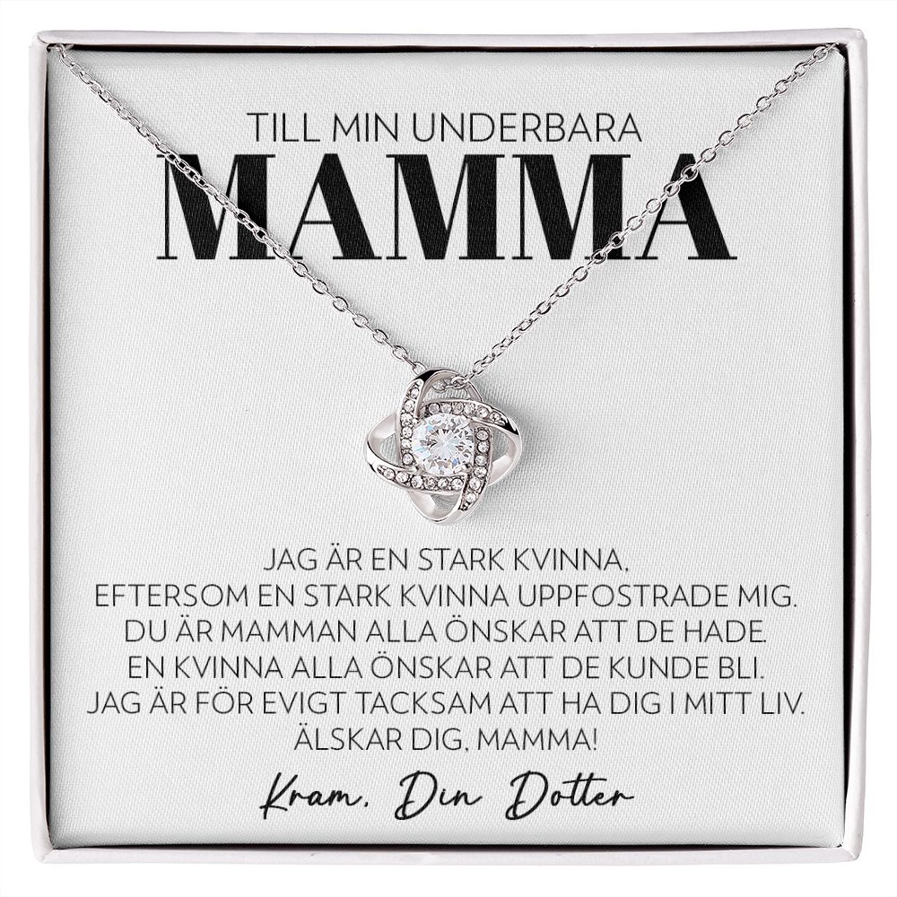 Mamma (Från Dotter) - Stark Kvinna (Vitt Kort) - Halsband Kärleksknop