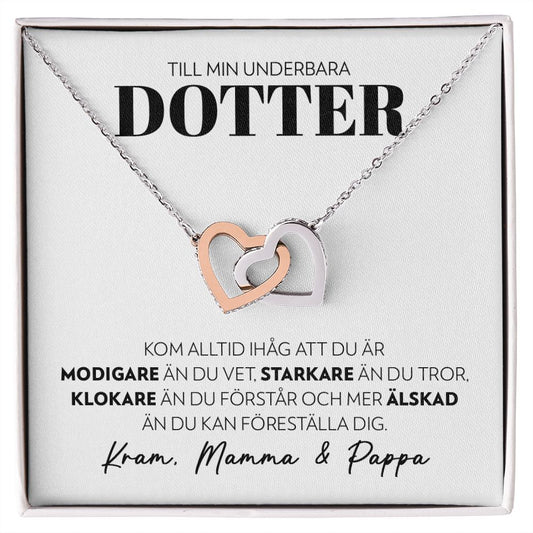 Till Min Underbara Dotter - Modigare (från Mamma och Pappa) -  Halsband Två Hjärtan