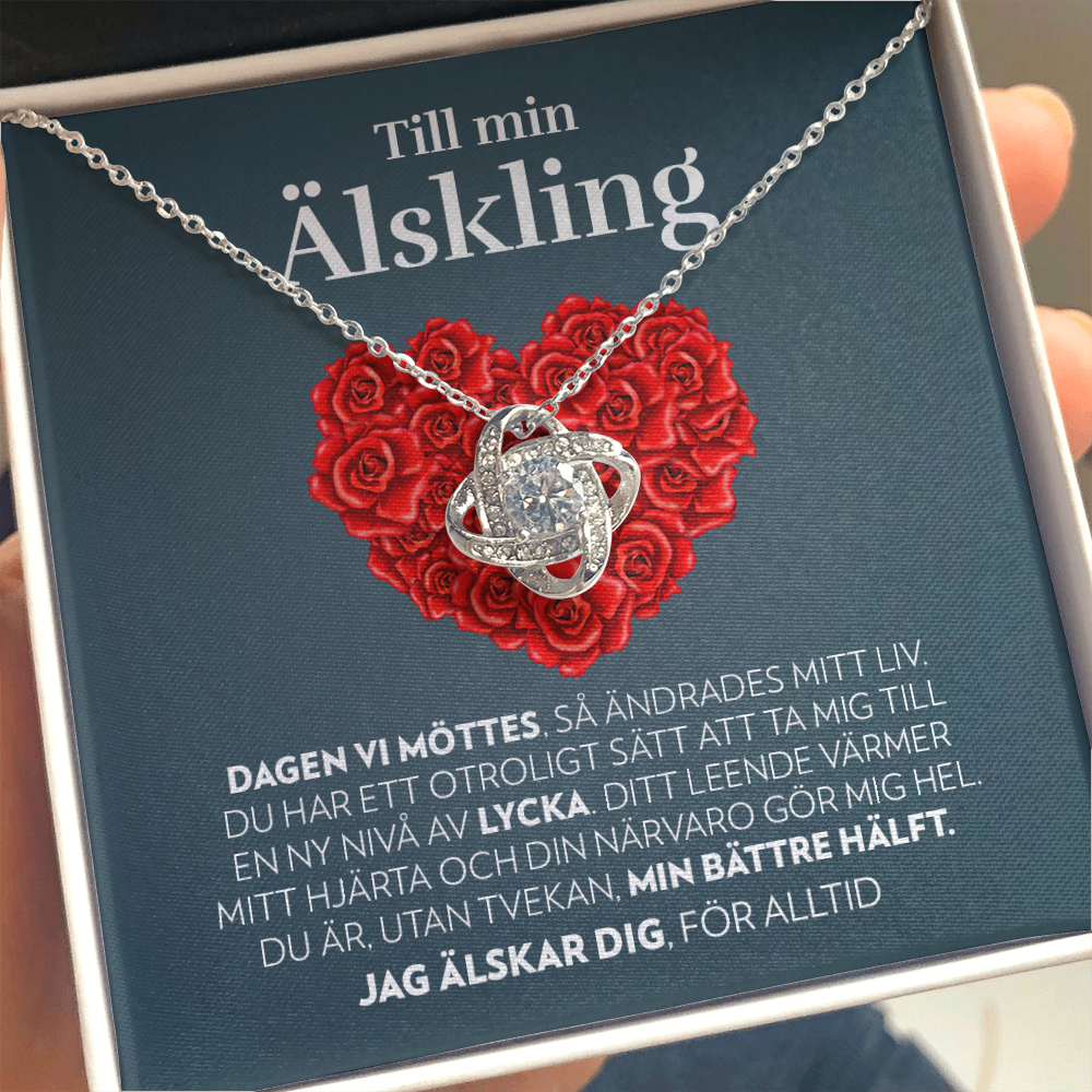 Till Min Älskling - Dagen Vi Möttes (Hjärta av Rosor) - Halsband Kärleksknop