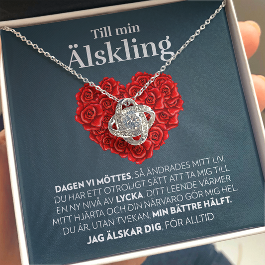 Till Min Älskling - Dagen Vi Möttes (Hjärta av Rosor) - Halsband Kärleksknop
